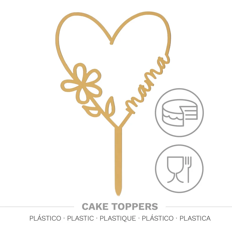 CAKE TOPPER CORAZÓN ORO MAMA 16X11CM