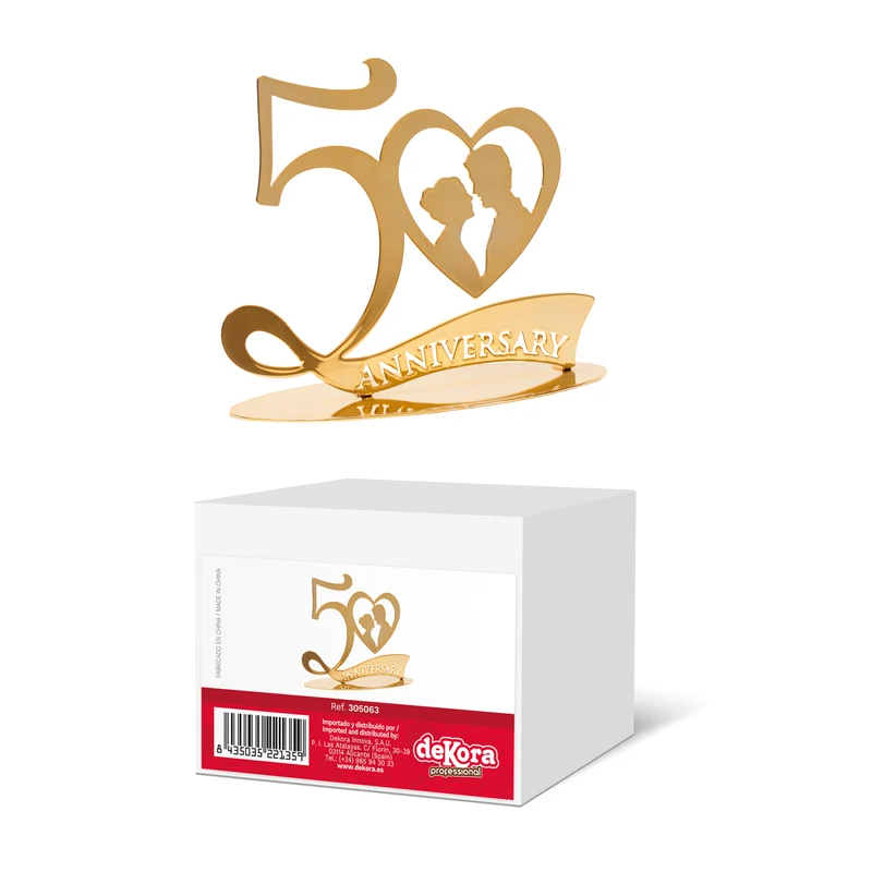 TOPPER PARA TARTAS 50 ANIVERSARIO METAL ORO 20X16 CM