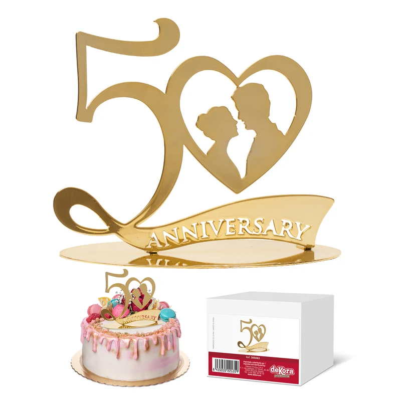 TOPPER PARA TARTAS 50 ANIVERSARIO METAL ORO 20X16 CM