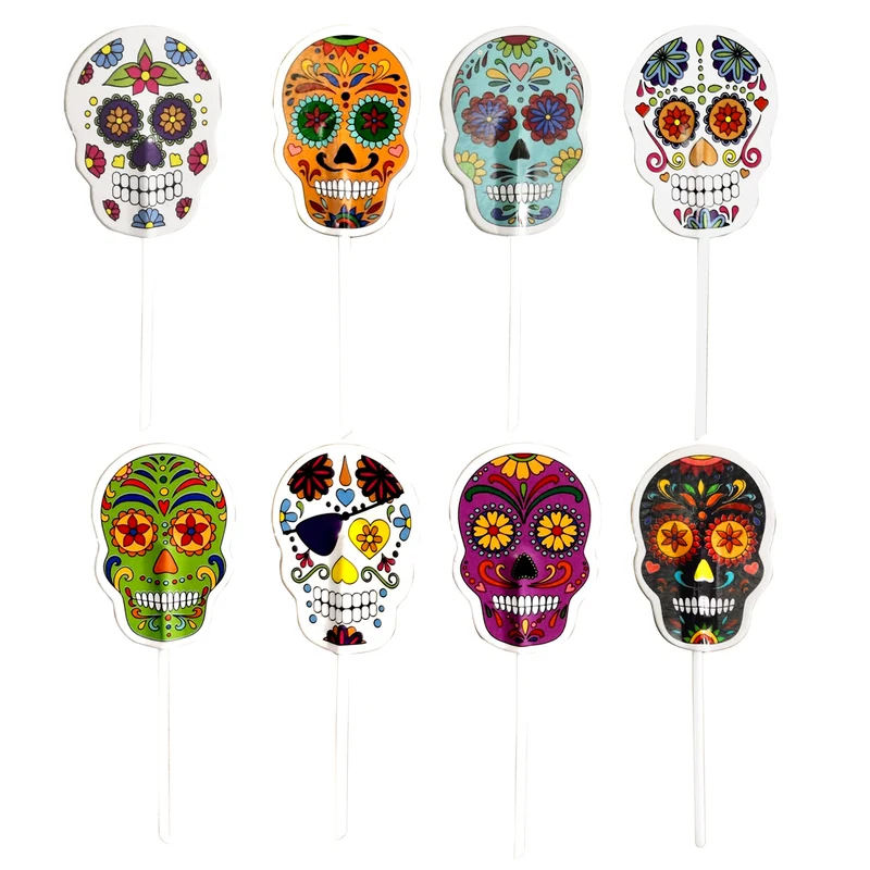CAKE TOPPERS DE PAPEL CALAVERAS DE HALLOWEEN 16 UDS
