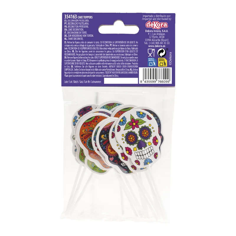 CAKE TOPPERS DE PAPEL CALAVERAS DE HALLOWEEN 16 UDS