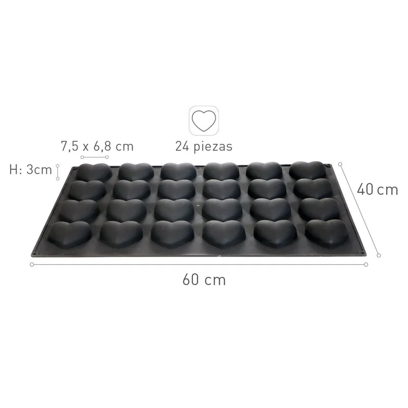 MOLDE SILICONA 24 CORAZONES 75X68MM H30MM | 60X40CM