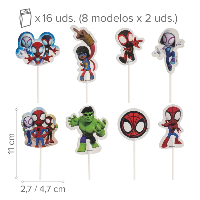 CAKE TOPPER PAPEL 8 DISEÑOS SPIDEY 8 MODELOS 16 UNIDADES