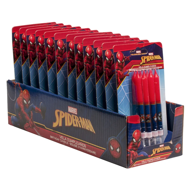 DISPLAY 12 BLISTERS 8 VELAS CUMPLEAÑOS PALILLO SPIDERMAN 9 CM