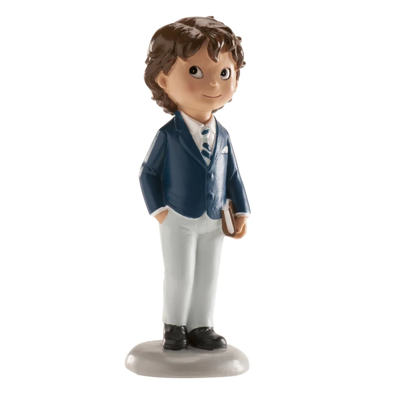 FIGURA TARTA COMUNIÓN NIÑO TRAJE AZUL PEDRO 13 CM