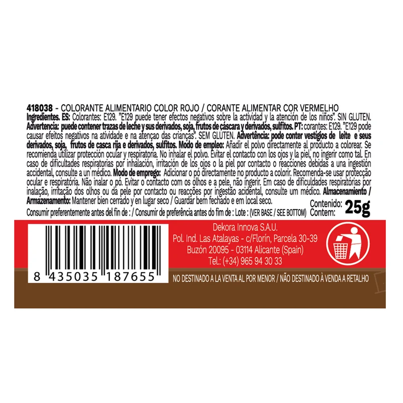 COLORANTE EN POLVO LIPOSOLUBLE ROJO 25G
