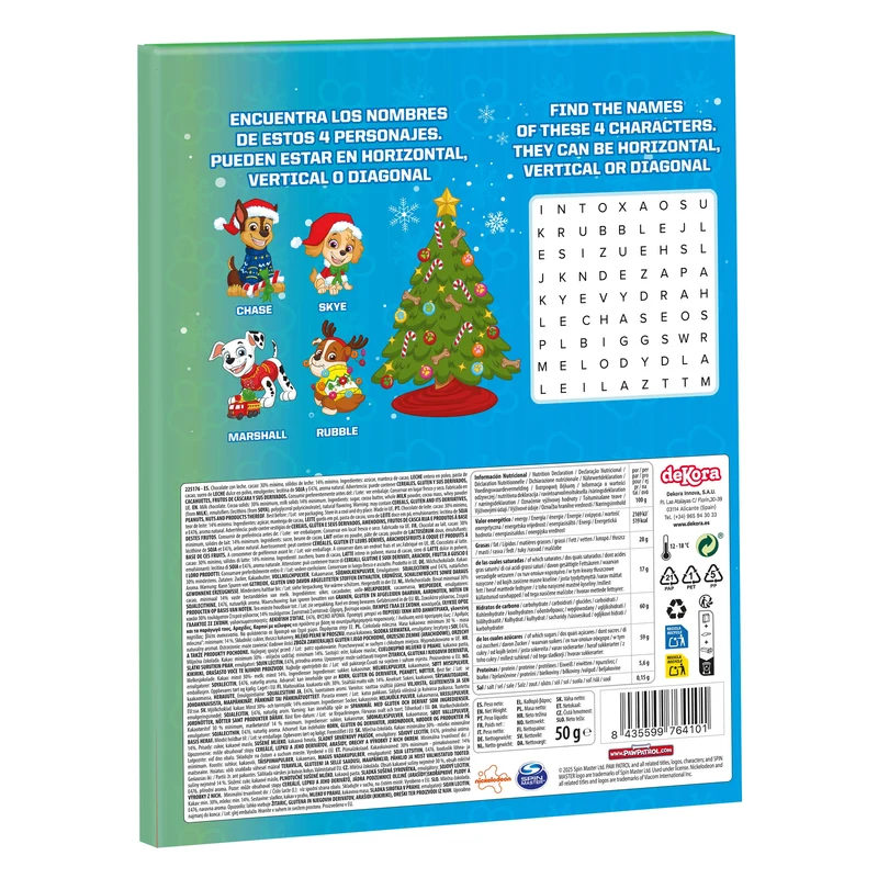 CALENDARIO CHOCOLATE PAW PATROL GUIRNALDA NAVIDAD 50GR