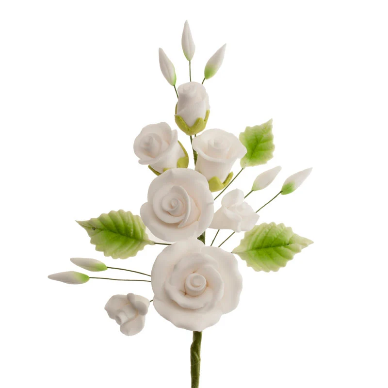 6 RAMOS ROSAS BLANCAS AZÚCAR 13 CM