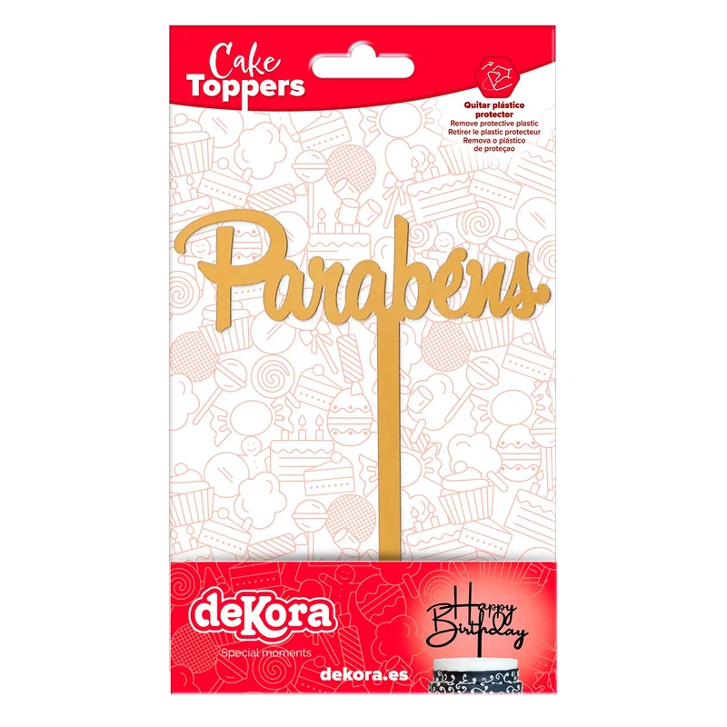 CAKE TOPPER PARABENS ORO 11X14CM