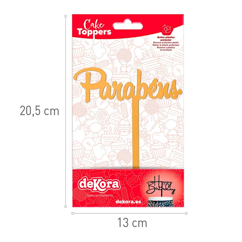 CAKE TOPPER PARABENS ORO 11X14CM