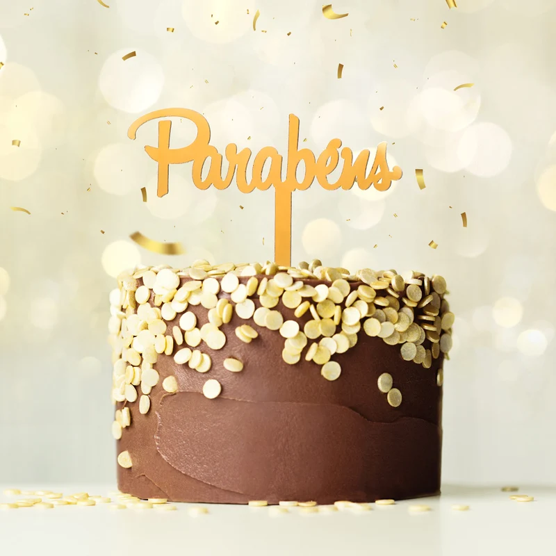 CAKE TOPPER PARABENS ORO 11X14CM