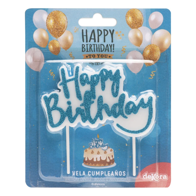 VELA CUMPLEAÑOS HAPPY BIRTHDAY AZUL 10X6,5CM