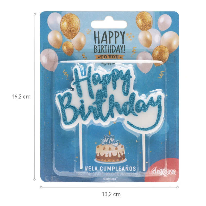 VELA CUMPLEAÑOS HAPPY BIRTHDAY AZUL 10X6,5CM