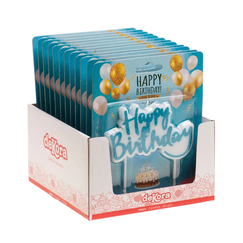 VELA CUMPLEAÑOS HAPPY BIRTHDAY AZUL 10X6,5CM