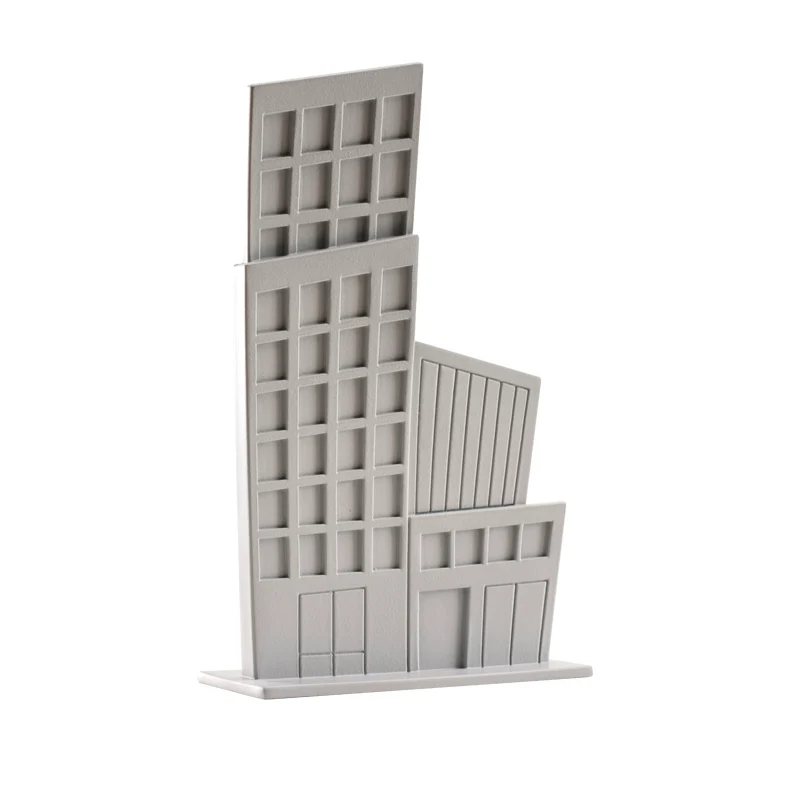 DECORACIÓN DE TARTAS EDIFICIOS DE PVC ROJO Y GRIS 12CM