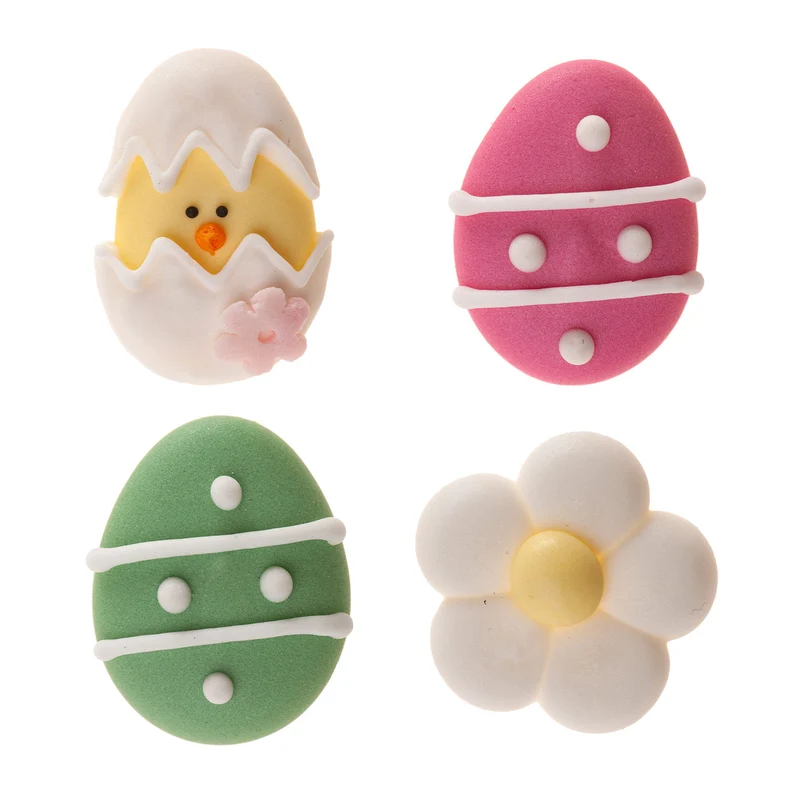 DECORACIÓN AZÚCAR HUEVOS COLORES Y FLORES DE PASCUA