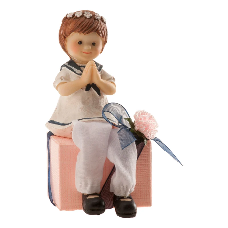 FIGURA TARTA COMUNIÓN NIÑA EN CAJA ROSA 11CM