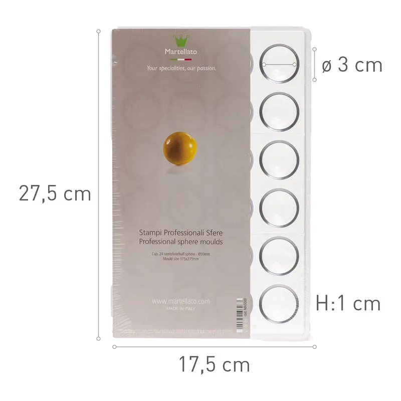 MOLDE POLICARBONATO CHOCOLATE MEDIA ESFERA 24 FORMAS Ø 30 MM