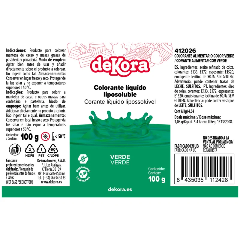 COLORANTE LIQUIDO LIPOSOLUBLE VERDE 100ML