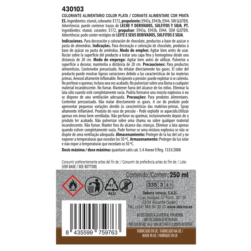 SPRAY PLATA EFECTO PERLADO 250ML SIN E171
