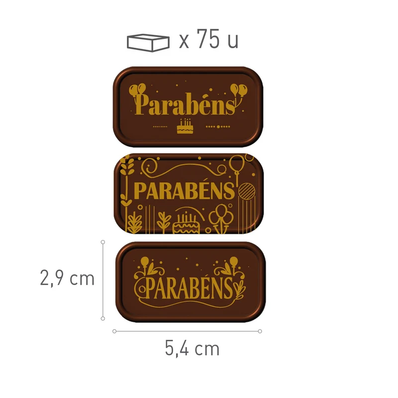 LETRERO SURTIDO CHOCO NEGRO PARABENS 75 UNIDADES 54x29 MM