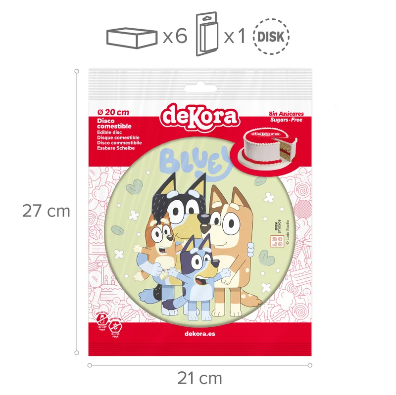 DISCO COMESTIBLE TARTA BLUEY Y BINGO 20CM