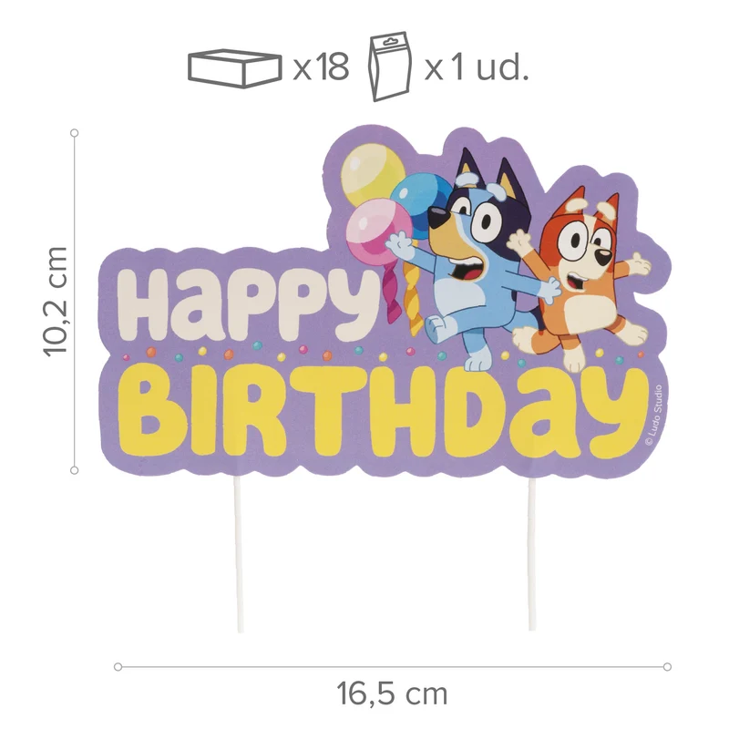 CAKE TOPPERS PAPEL BLUEY Y BINGO 16.5CM
