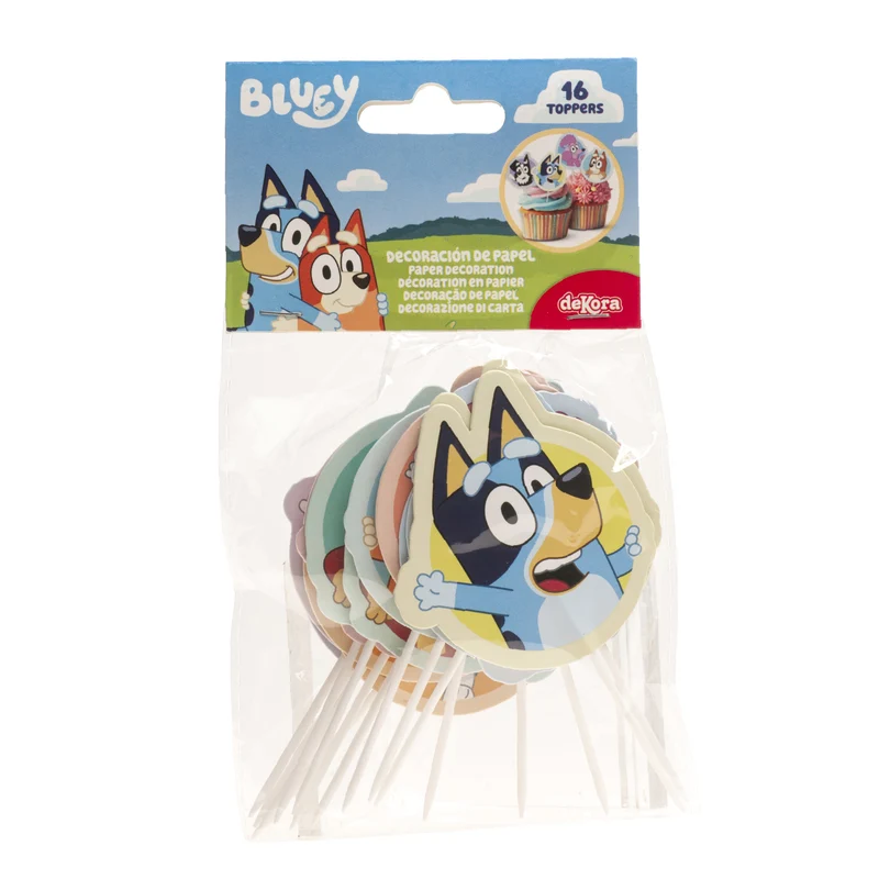 CAKE TOPPER PAPEL BLUEY Y BINGO 8 MODELOS 16 UNIDADES