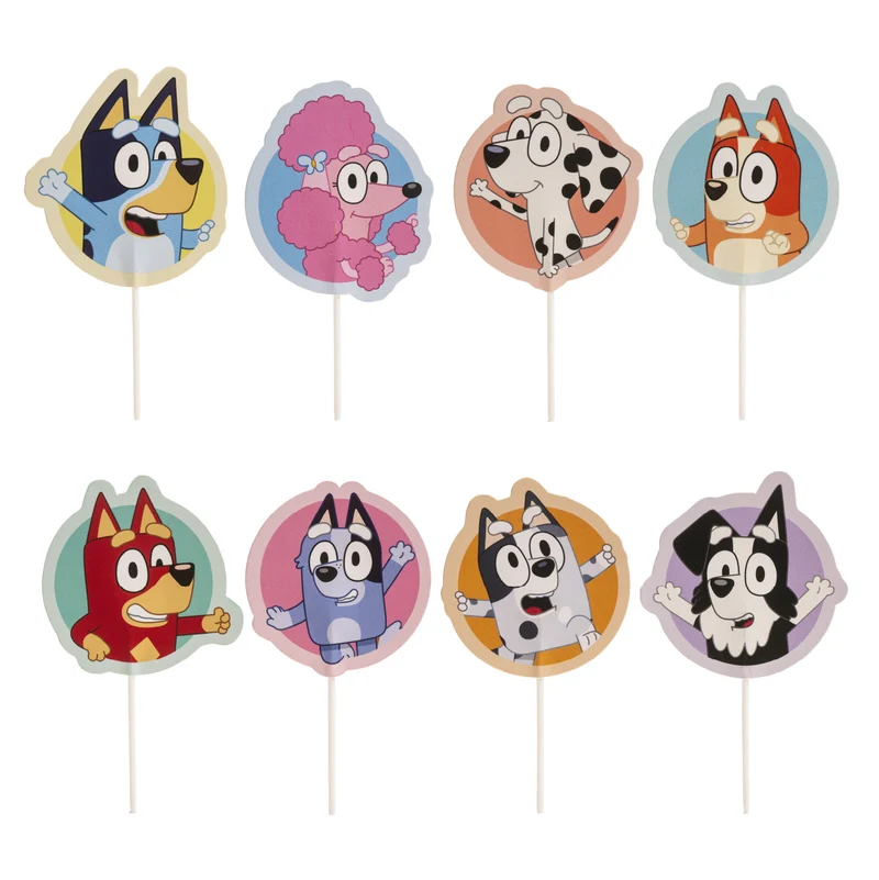CAKE TOPPER PAPEL BLUEY Y BINGO 8 MODELOS 16 UNIDADES