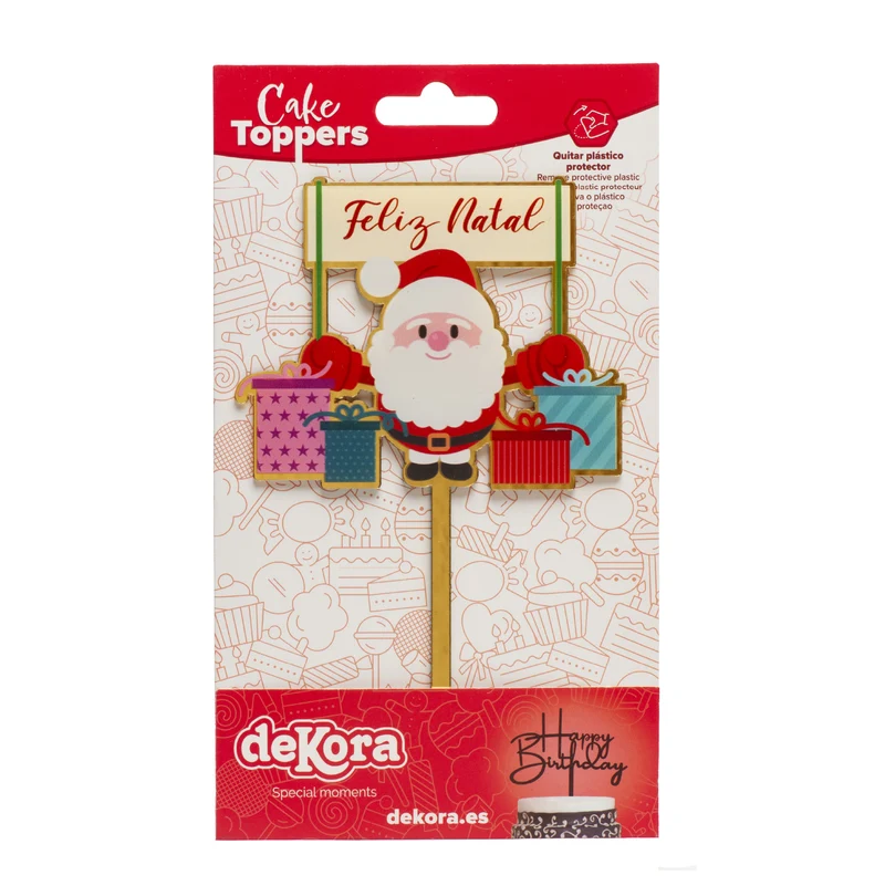 CAKE TOPPER FELIZ NATAL DORADO 10.4X16CM