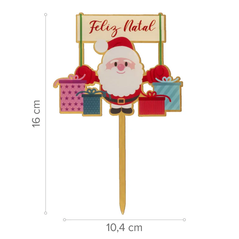 CAKE TOPPER FELIZ NATAL DORADO 10.4X16CM