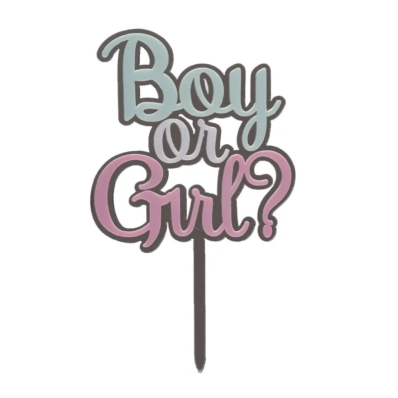 CAKE TOPPER BOY OR GIRL PLATA, ROSA Y AZUL 10,5X16,5CM