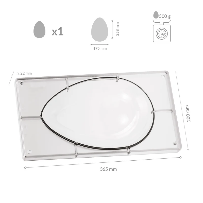 MOLDE POLICARBONATO HUEVO 258X175MM 1 MITAD