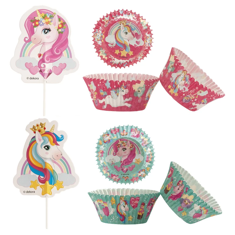 KIT DECORACIÓN 24 CUPCAKES CON 24 TOPPERS UNICORNIO