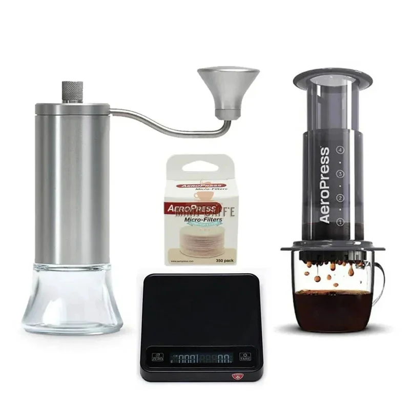 AeroPress Coffee Brewing Set with Eureka Hand Grinder and Scale