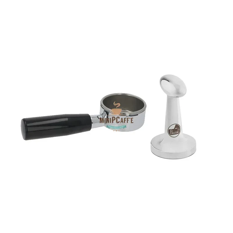 La Pavoni Black Wood Handle Set with Bottomless Portafilter and Tamper