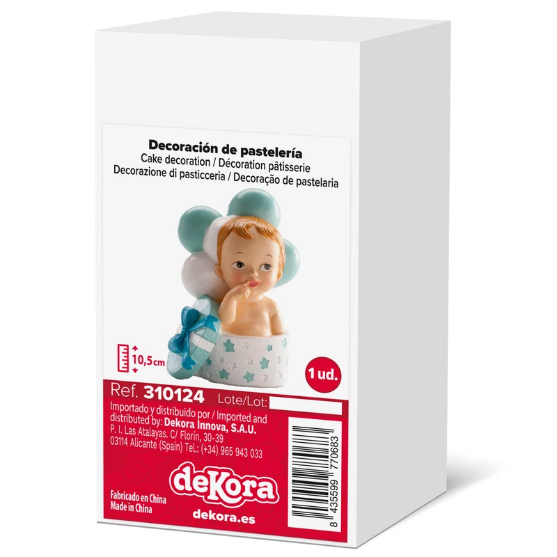 FIGURA TARTA BAUTIZO BEBÉ REGALO Y GLOBOS AZUL 10,5 CM