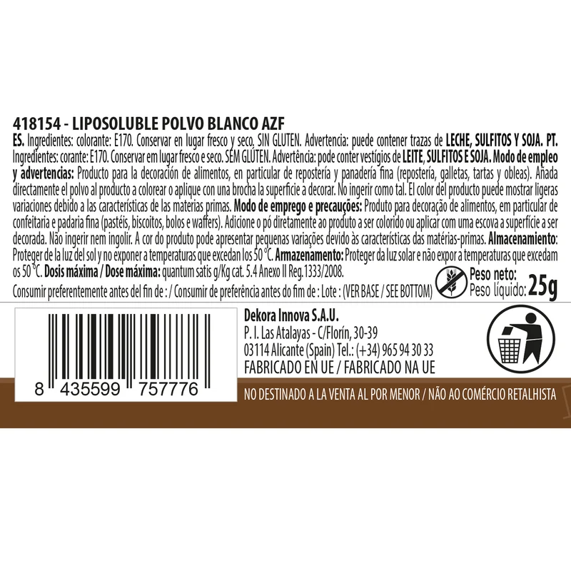 COLORANTE POLVO LIPOSOLUBLE BLANCO 25G