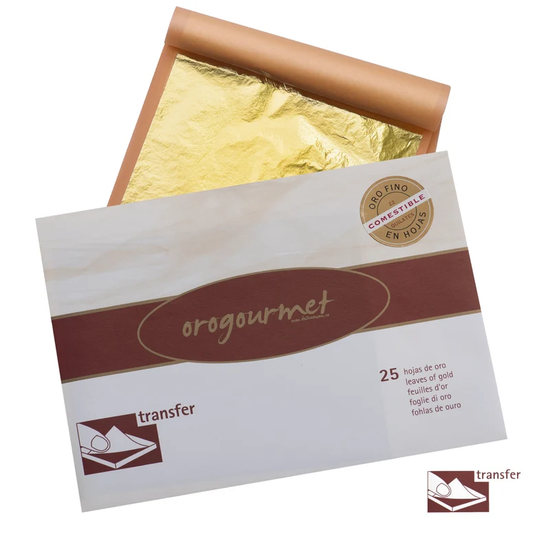 25 LAMINAS TRANSFER ORO COMESTIBLE 8X8CM
