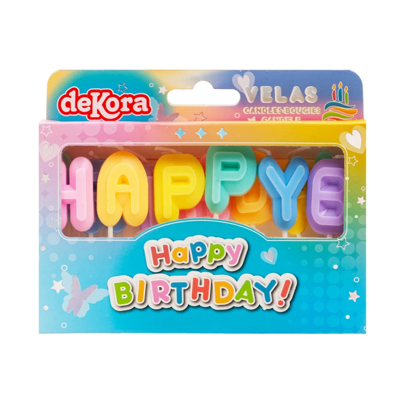 VELAS LETRAS HAPPY BIRTHDAY COLORES 8CM