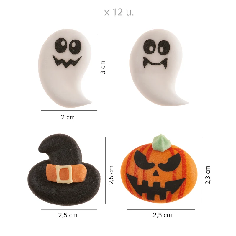 DECORACIÓN AZÚCAR FANTASMA, CALABAZA Y BRUJA