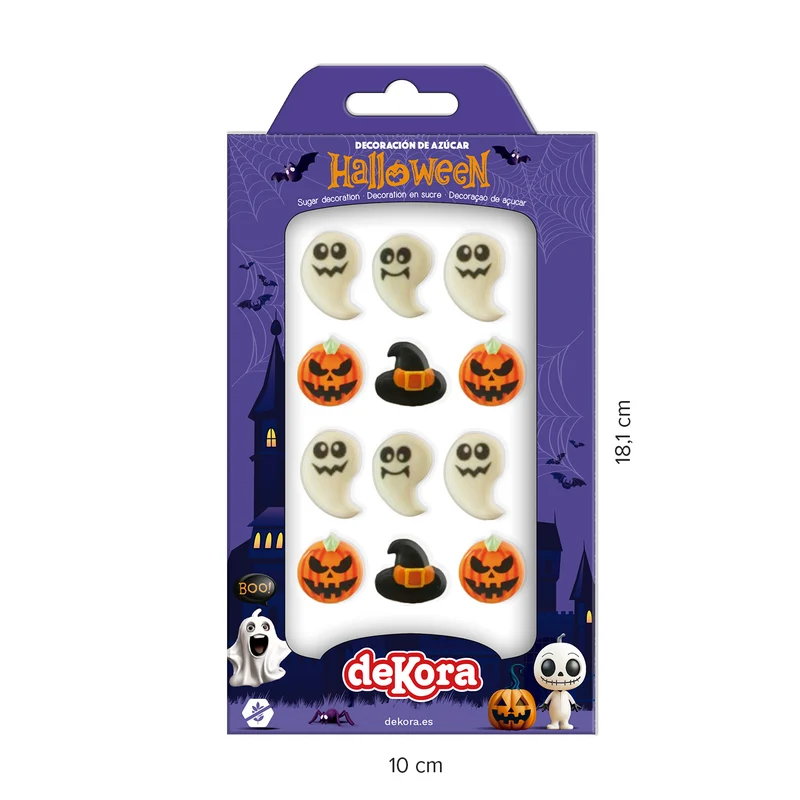 DECORACIÓN AZÚCAR FANTASMA, CALABAZA Y BRUJA