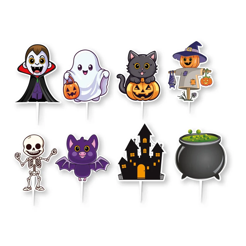 CAKE TOPPER PAPEL SURTIDO HALLOWEEN 8 MODELOS 16 UNIDADES
