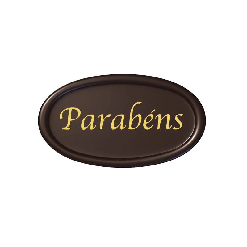 LETRERO CHOCOLATE OVALADO PARABENS SIN E171 | 46X26MM