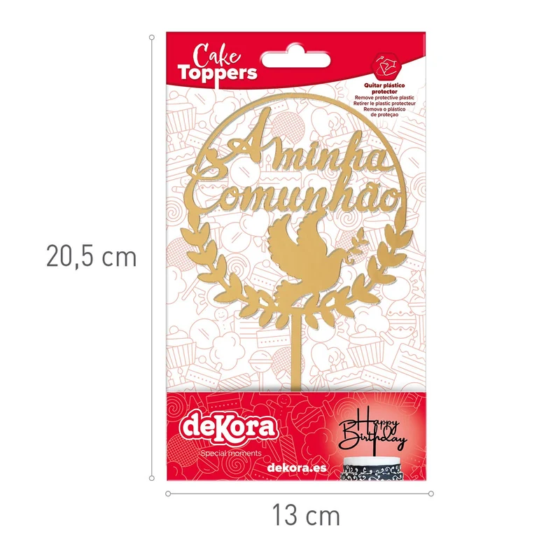CAKE TOPPER A MINHA COMUNHAO OURO 15X10CM