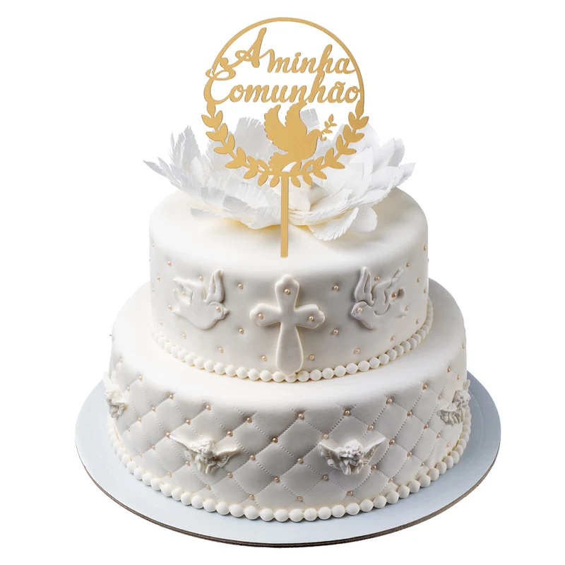 CAKE TOPPER A MINHA COMUNHAO OURO 15X10CM