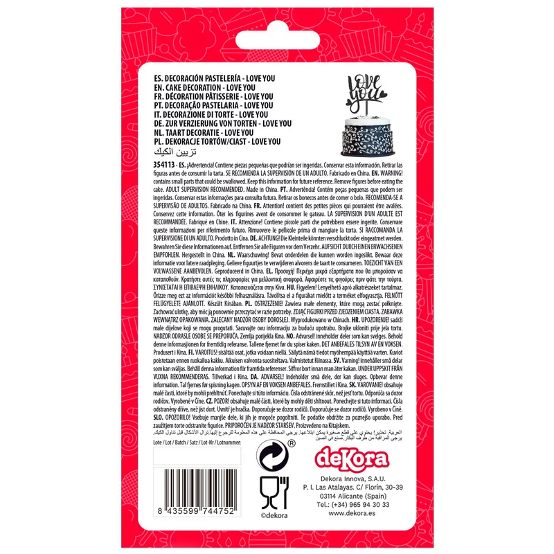 CAKE TOPPER LOVE YOU 13,5X10CM