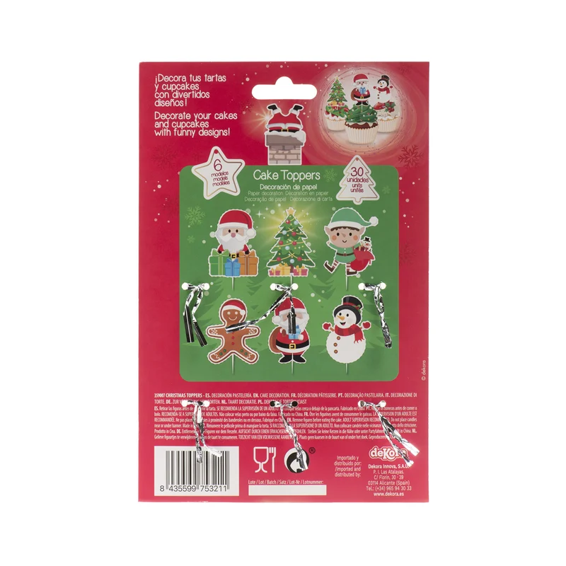CAKE TOPPERS PAPEL NAVIDAD 6 MODELOS 30 UNIDADES