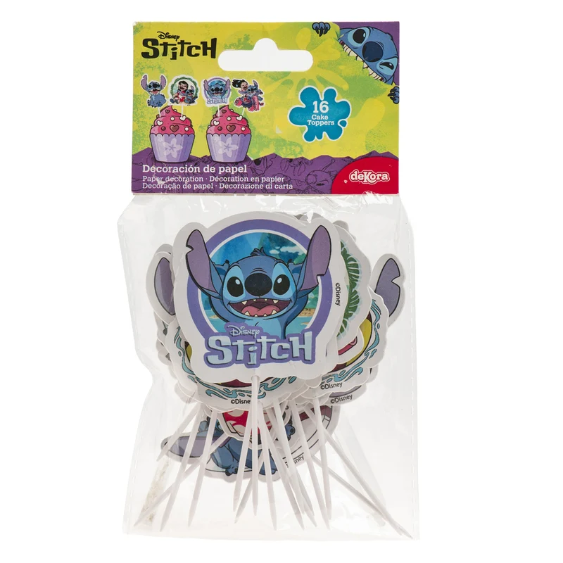 CAKE TOPPER PAPEL STITCH 8 MODELOS 16 UNIDADES