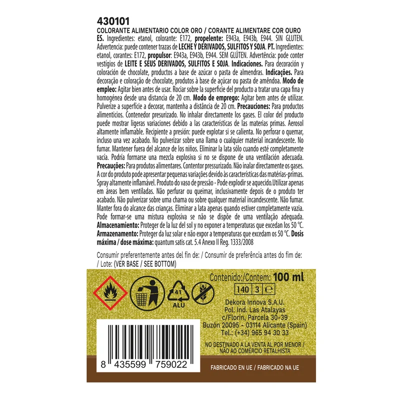 SPRAY ORO EFECTO PERLADO 100ML SIN E171